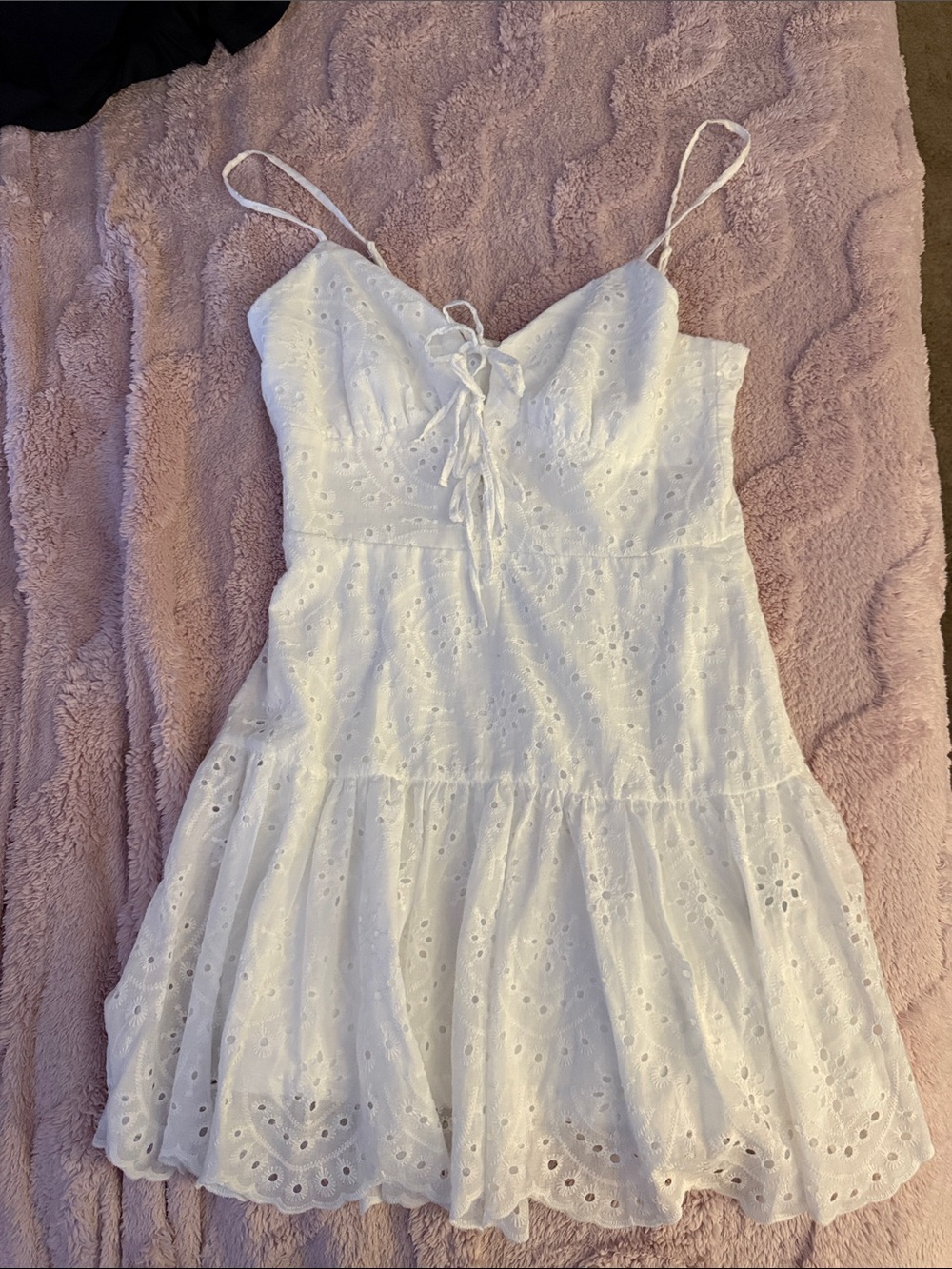 Trixxi White Eyelet Lace-Up Spaghetti Strap Dress